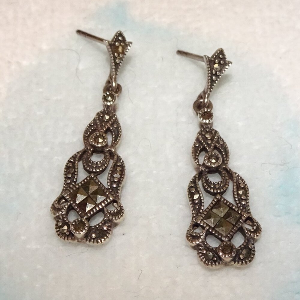 Marcasite earrings, sterling silver. Vintage.